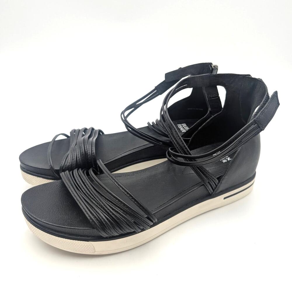 Eileen Fisher Shae Strappy Sandal Back Zip Women's Black Size US10 EU40.5